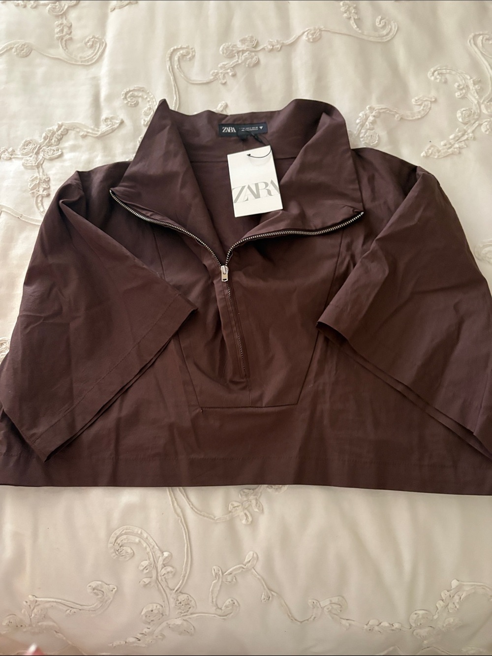 ZARA Women's Dark Brown Zip-Front Tunic Top